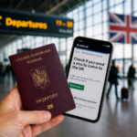Pașaport și telefon mobil într-un aeroport, pentru un articol despre imigrația în UK