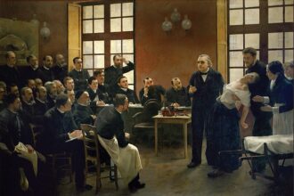 Jean-Martin Charcot în timpul unei demonstrații despre isterie la spitalul Salpêtrière din Paris