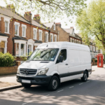 Dubă de lucru parcată pe o stradă rezidențială din Marea Britanie.